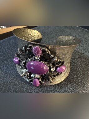 Handcrafted Purple Stone Floral Cuff Bracelet - Women Jewelry